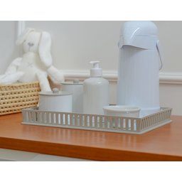 Kit Higiene Porcelana Bebê Bandeja Cinza + Térmica 500 Ml Maternidade - 7