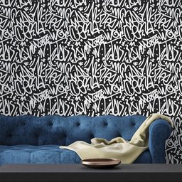 Papel De Parede Adesivo Estilo Grafite Preto Lavável Sala - 1