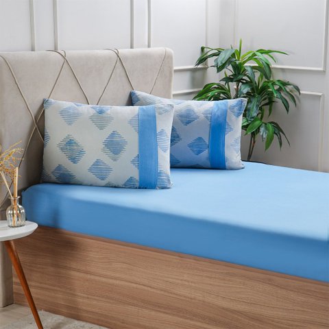 Jogo de Cama Solteiro Malha 2 Pçs Bella Cama New 88x188cm Azul