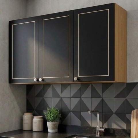 Armário Aéreo 3 Portas 120cm Conecta Frise Yescasa Cinamomo/Preto