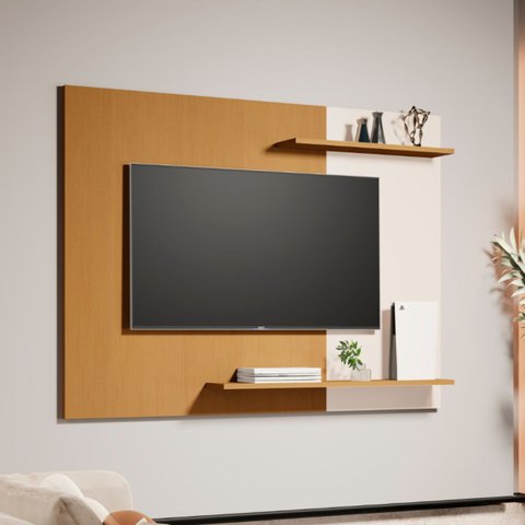 Painel Mênfis para Tvs de até 50" C/ Duas Prateleiras em Mdf:naturalle