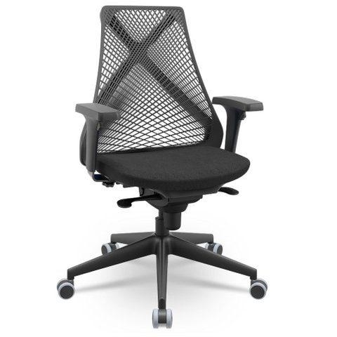 Cadeira de Escritório Giratória Presidente Unix P03 Tela Cinza Crepe Preto - Lyam Decor