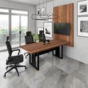 Ver imagem 1 de Mesa de Reunião Industrial 2,0m e Painel de Tv Escritório F5 Cor:nogal com Preto