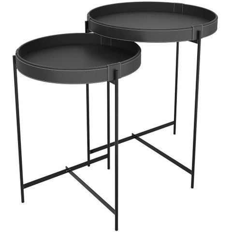 Kit 02 Mesas de Canto Lateral Decorativa Industrial Sala de Estar 56 Cm Sintético Preto P06 Daisy