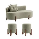 Ver imagem 2 de Conjunto Sofá Curvo Orgânico + 02 Puff Luna Boucle Verde Menta - Montanaris Decor