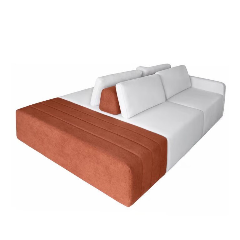 Sofá Ilha Eros Modular com Puff 255 Cm Bouclê Off White/terracota