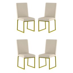 Kit 4 Cadeiras de Jantar com Base Ferro Dourado Luxo Balaqui Cor:bege - 1