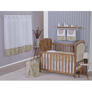 Enxoval de Bebe Kit de Berço Americano Cortina Algodão Menino Menina 7 Peças:safari Bege