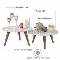 Conjunto de Mesas de Centro Pés Palito Isis Branco - 3