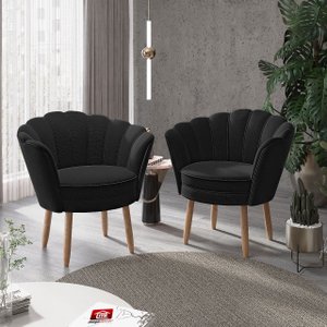 Kit 02 Poltronas Decorativas Pétala Escritório Sala Veludo Preto - Visalar
