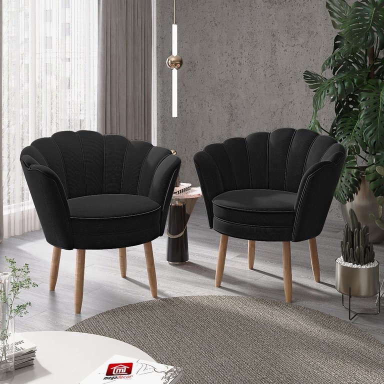 Kit 02 Poltronas Decorativas Pétala Escritório Sala Veludo Preto - Visalar