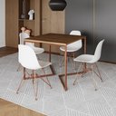 Ver imagem 1 de Mesa Jantar Industrial Quadrada 90Cm Amêndoa Base Cobre V C/4 Cadeiras Brancas Pés Co Cor: Amendoa
