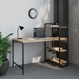 Escrivaninha Mesa Escritório com Estante Estilo Active 3 Prateleiras 135cm Industrial Yescasa Carvalho Marrom - 1 Escrivaninha Mesa Escritório com Estante Estilo Active 3 Prateleiras 135cm Industrial Yescasa Carvalho Marrom - 1