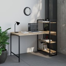 Escrivaninha Mesa Escritório com Estante 3 Prateleiras Estilo Industrial 135cm Active Yescasa - 1 Escrivaninha Mesa Escritório com Estante 3 Prateleiras Estilo Industrial 135cm Active Yescasa - 1