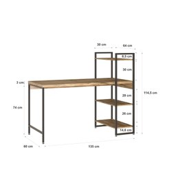 Escrivaninha Mesa Escritório com Estante 3 Prateleiras Estilo Industrial 135cm Active Yescasa - 3 Escrivaninha Mesa Escritório com Estante 3 Prateleiras Estilo Industrial 135cm Active Yescasa - 3