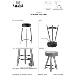 Banco Banqueta Paris Baixa 50cm Couríssimo Preto - Salaone - 6