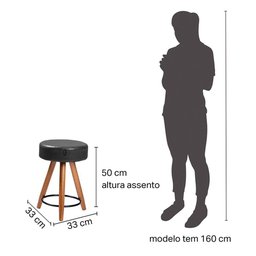Banco Banqueta Paris Baixa 50cm Couríssimo Preto - Salaone - 5