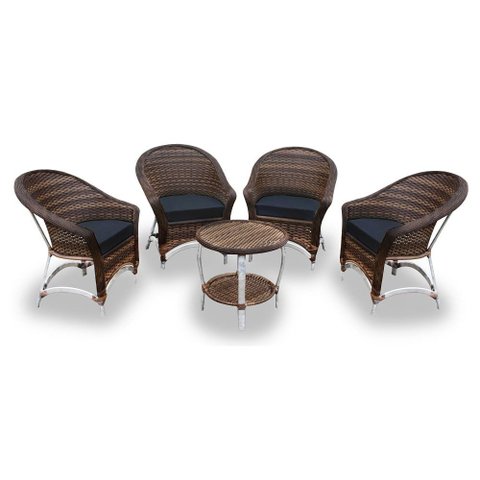 Conjunto de Poltronas Fibra Sintética Bali Alumínio - 4 Poltronas + 1 Mesa Centro - Tecido Lisato Ma