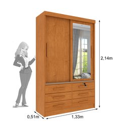 Guarda Roupa Solteiro com Espelho 2 Portas 6 Gavetas 133cm Chicago   - 2