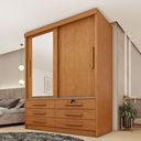 Ver imagem 1 de Guarda Roupa Solteiro com Espelho 2 Portas 6 Gavetas 133cm Chicago Bege/Cinamomo