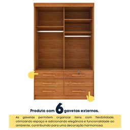 Guarda Roupa Solteiro com Espelho 2 Portas 6 Gavetas 133cm Chicago   - 6