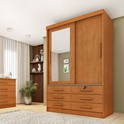 Guarda Roupa Solteiro com Espelho 2 Portas 6 Gavetas 133cm Chicago   - 1