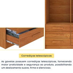 Guarda Roupa Solteiro com Espelho 2 Portas 6 Gavetas 133cm Chicago   - 7