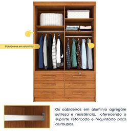Guarda Roupa Solteiro com Espelho 2 Portas 6 Gavetas 133cm Chicago   - 5
