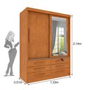 Ver imagem 3 de Guarda Roupa Solteiro com Espelho 2 Portas 6 Gavetas 133cm Chicago Bege/Cinamomo