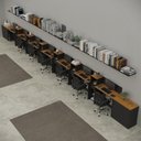 Ver imagem 1 de Conjunto de Escritório Smart 6 Livreiro 2 Buffet e 7 Mesas 90cm - Preto e Cedro