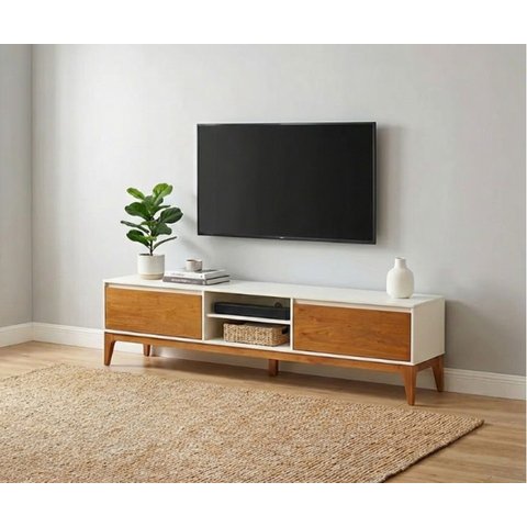 Rack Retrô para TV até 60 Polegadas 180cm MDF com Pés em Madeira Maciça Bali Yescasa Bege