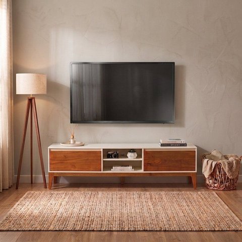 Rack Retrô para TV até 60 Polegadas 100% MDF 180cm com Pés em Madeira Maciça Bali Yescasa Bege
