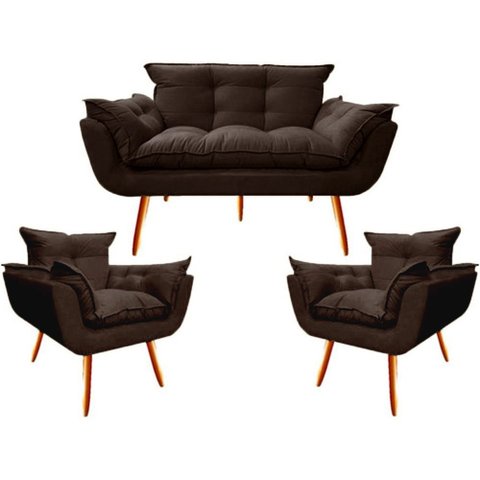 Kit Namoradeira + 02 Poltronas Decorativa para Sala de Estar Quarto Recepção Clinica Opala Jm interi