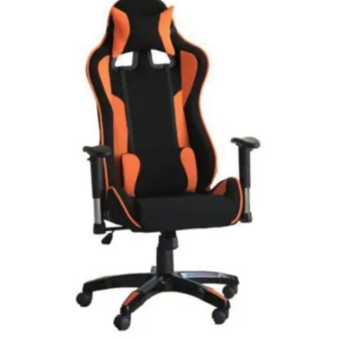 Cadeira Gamer Ergonômica Giratória Estofado em Couro Preto - Laranja