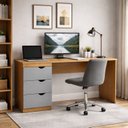 Ver imagem 1 de Escrivaninha para Escritório Porto 3 Gavetas 163cm Cinza E Freijó