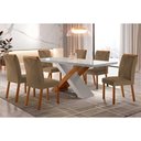 Ver imagem 1 de Conjunto: Mesa Sala Jantar Imperatriz Tampo Madeirado C/ Vidro Reto 180x90 e 6 Cadeiras Amsterdã