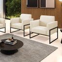 Ver imagem 2 de Kit 2 Poltronas Base Industrial Alta Preto Marisa Linho D03 - D’Rossi A19 Bege