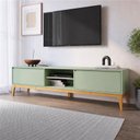Ver imagem 1 de Rack Retrô para TV até 75 Polegadas 2 Portas MDF com Pés de Madeira Maciça 180cm Bento Yescasa Verde