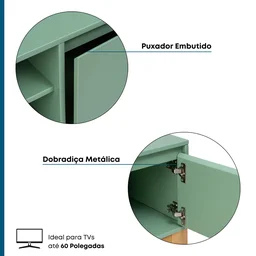 Rack para TV até 60 Polegadas 180cm 2 Portas Retrô Bento Yescasa - 4