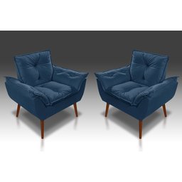 Kit 02 Poltronas D'Luxo Opala Suede Azul Marinho - Pandora Decor - 1