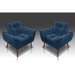 Kit 02 Poltronas D'Luxo Opala Suede Azul Marinho - Pandora Decor