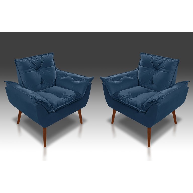 Kit 02 Poltronas D'Luxo Opala Suede Azul Marinho - Pandora Decor