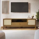Ver imagem 1 de Rack para TV até 60 Polegadas 180cm 1 Gaveta Madeira Maciça e Palha Natural Gold Yescasa