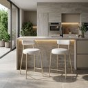 Ver imagem 1 de Banqueta Cozinha Média com Encosto Industrial Champanhe Kit 2 Londres PU D03 - D'Rossi
