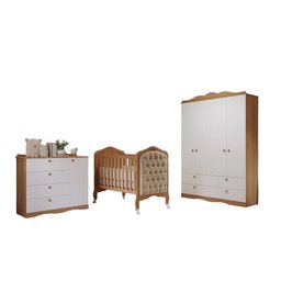 Quarto de Bebê 3 Peças com Berço Capitonê Cômoda 4 Gavetas e Guarda Roupa 4 Portas 4 Gavetas Aquarel - 14
