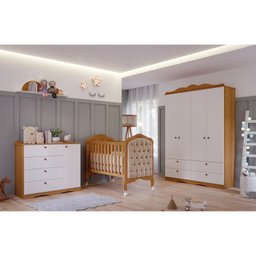 Quarto de Bebê 3 Peças com Berço Capitonê Cômoda 4 Gavetas e Guarda Roupa 4 Portas 4 Gavetas Aquarel - 14