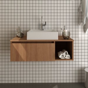 Gabinete Suspenso para Banheiro 80cm 1 Porta Basculante 1 Nicho 