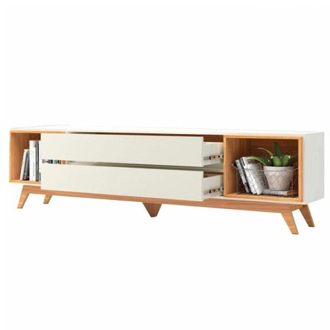 Rack Hudson 02 Gavetas Off White Base Freijó 220cm - 74898