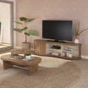 Ver imagem 1 de Conjunto Sala Estar Apoio Mesa de Centro e Rack Magnum Tamburato 50mm Marrom Cinamomo/Off White