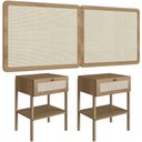 Ver imagem 1 de Cabeceira Casal Queen 160cm e 2 Mesas Laterais 1 Gaveta Madeira Moss A03 Hanover Roble - Lyam Decor